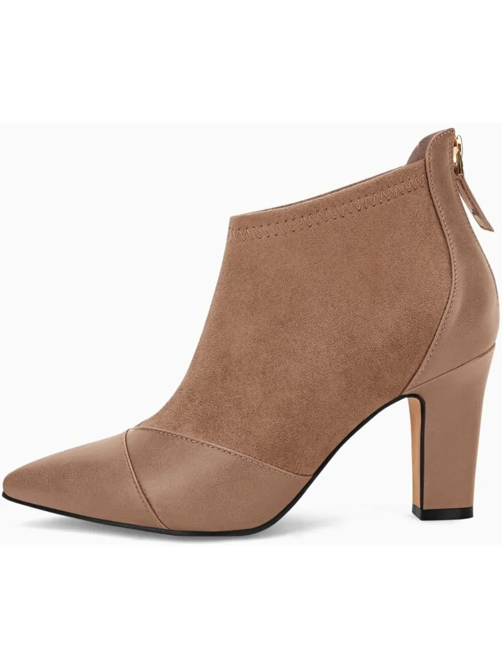 Women's Taupe Pointed Toe Stiletto Heel Splicing Back Zipper Ankle Boots